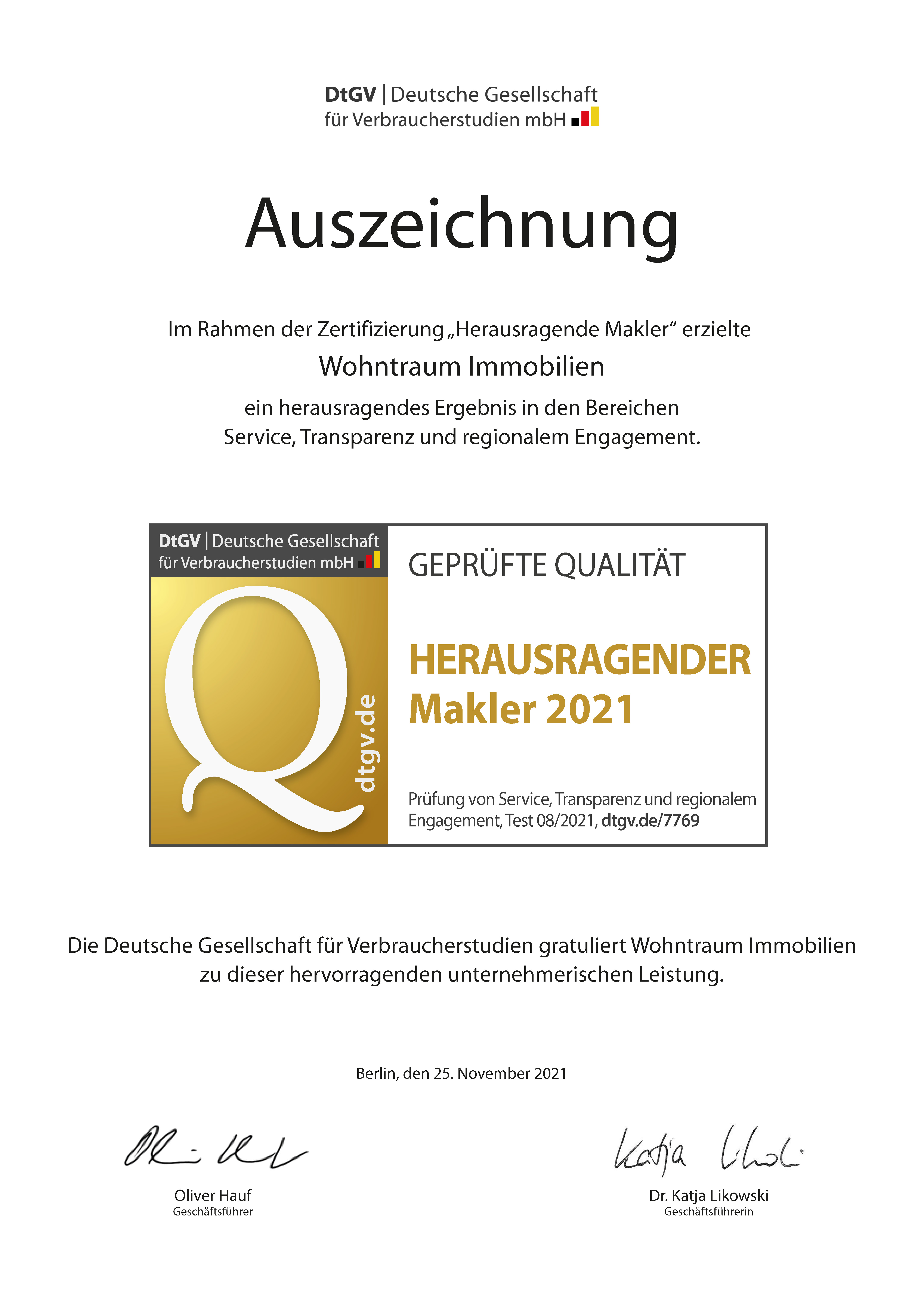 Urkunde der DtGV